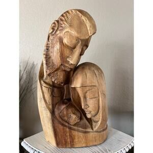 Hand Carved Holy Family Wood Statue 12” Religious Christian Nativity Sculpture